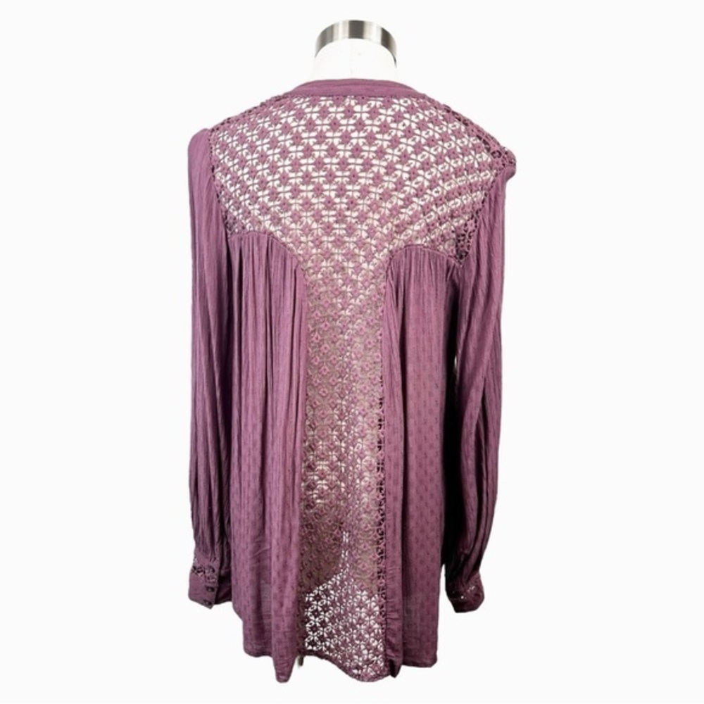 Free People Purple Crochet Back Shirt‎ Size Small